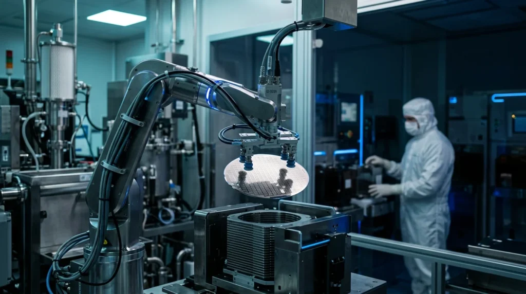 Ligne de fabrication industrielle de galettes de silicium destinées aux puces NAND